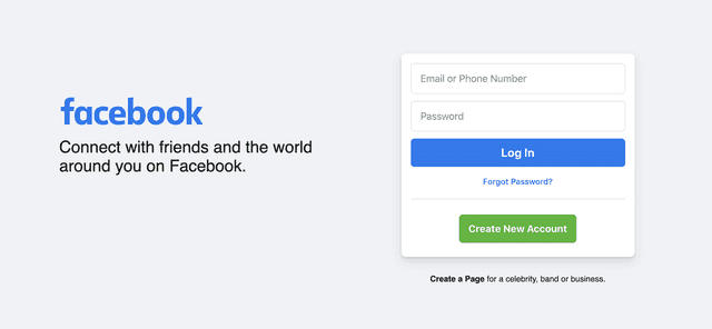Facebook welcome screen